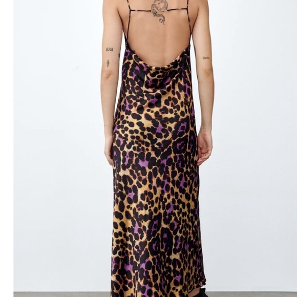 Brand new ZARA Satin Effect Leopard Print Midi Slip Dress - Picture 5 of 9